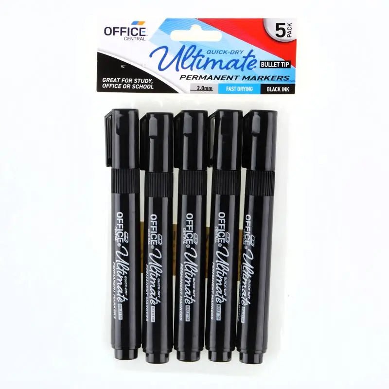 Black Permanent Markers 5pk Bullet Tips - Party Owls