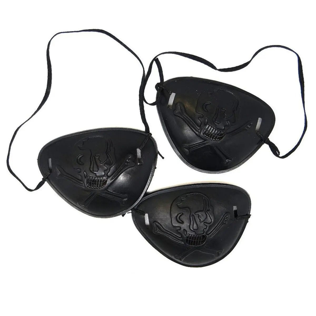 Black Pirate Eye Patches 3pk With Skull Crossbones - Party Owls