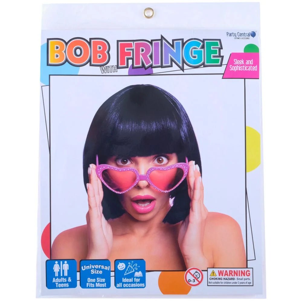 Black Short Bob Wig With Fringe - Party Owls