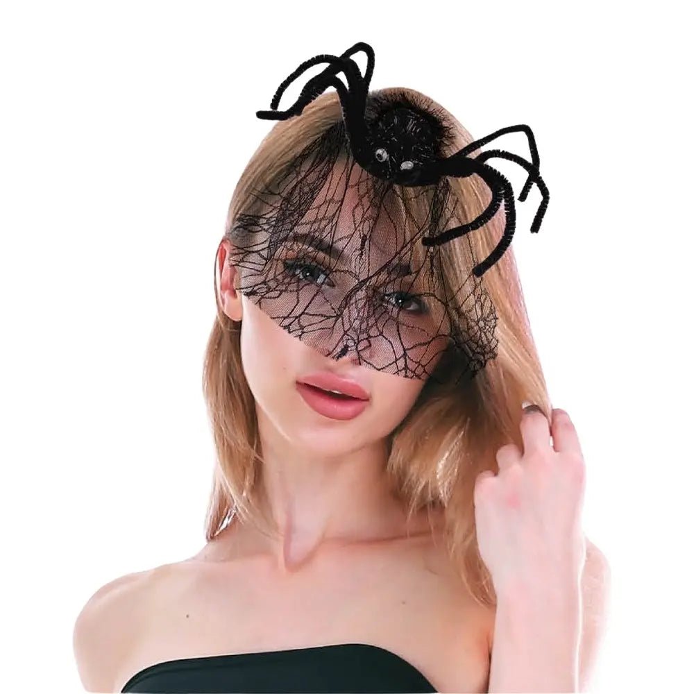 Black Spider Veiled Hair Clip Halloween Accessories - Party Owls