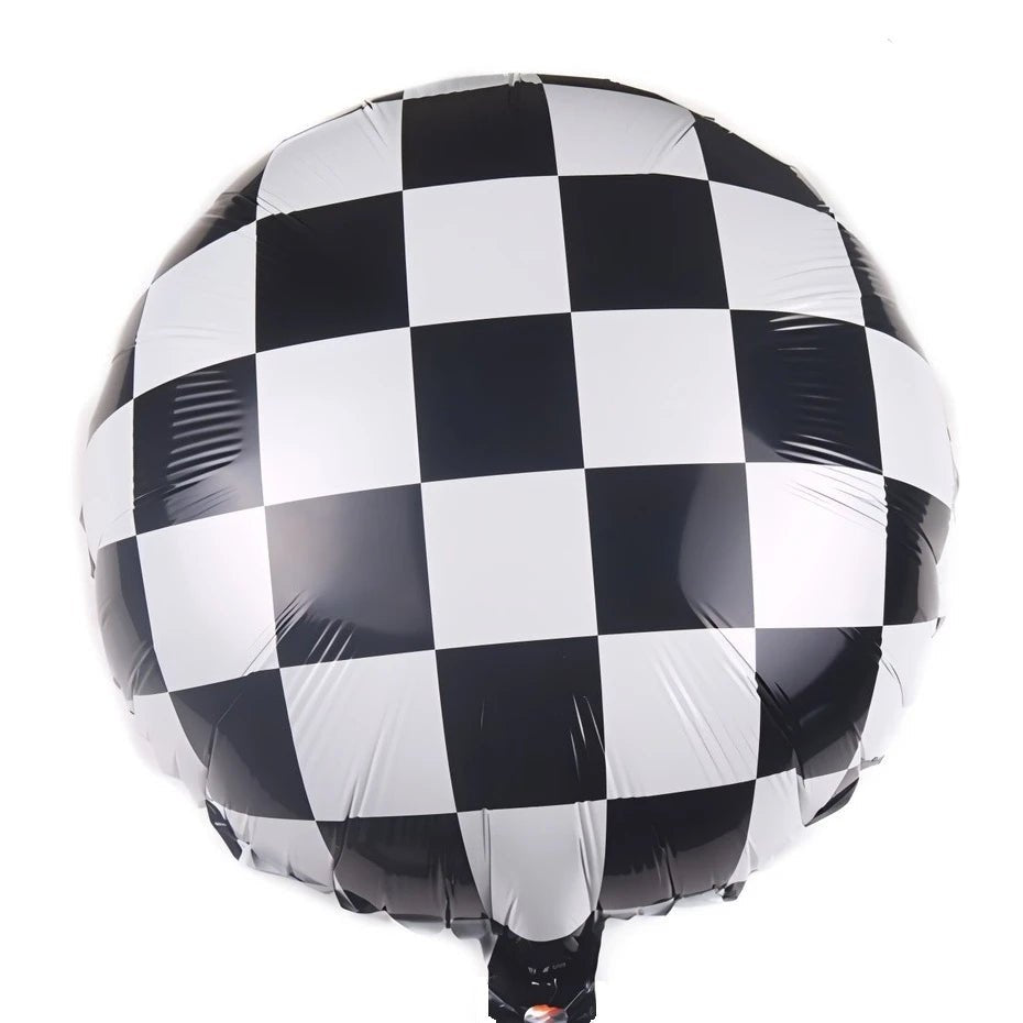 Black & White Checkered Foil Balloon 45cm (18") Round - Party Owls
