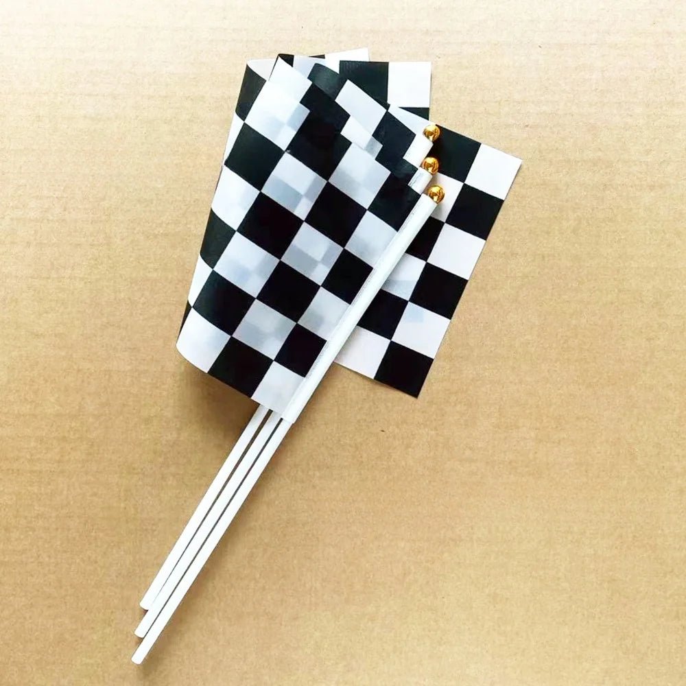 Black & White Checkered Hand Flags 8pcs 21cm x 14cm - Party Owls