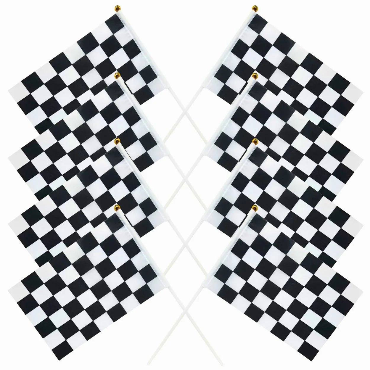Black & White Checkered Hand Flags 8pcs 21cm x 14cm - Party Owls