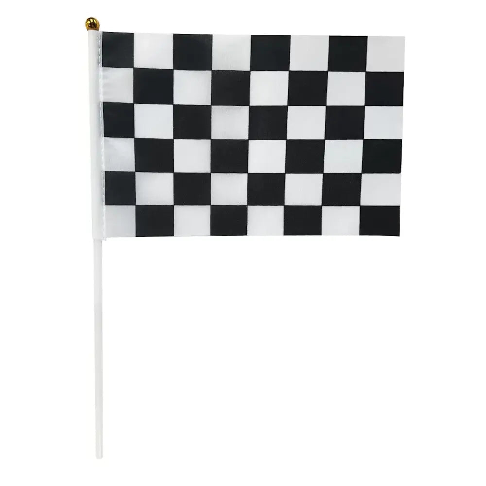 Black & White Checkered Hand Flags 8pcs 21cm x 14cm - Party Owls
