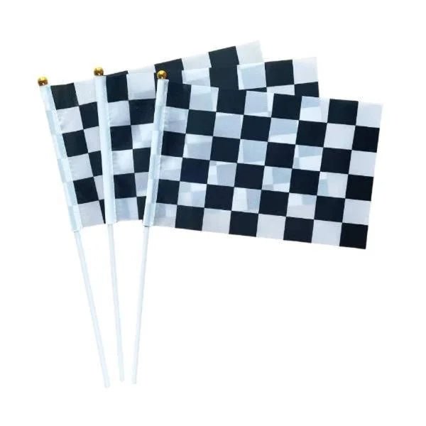 Black & White Checkered Hand Flags 8pcs 21cm x 14cm - Party Owls