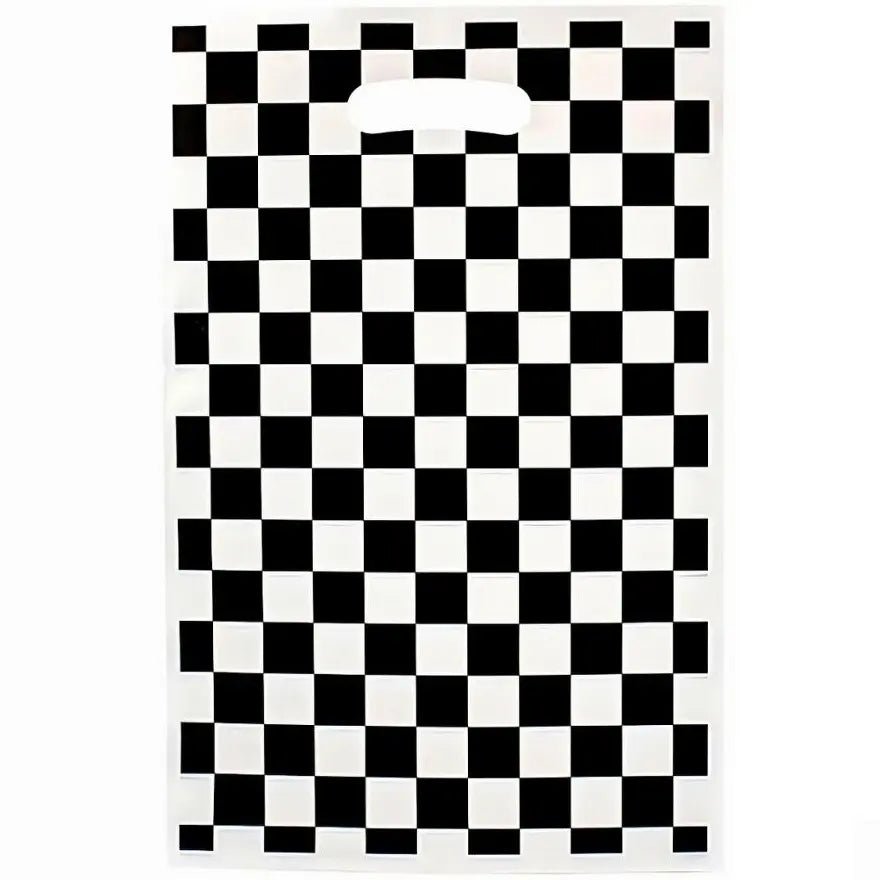 Black & White Checkered Plastic Party Bags 10pk - Party Owls