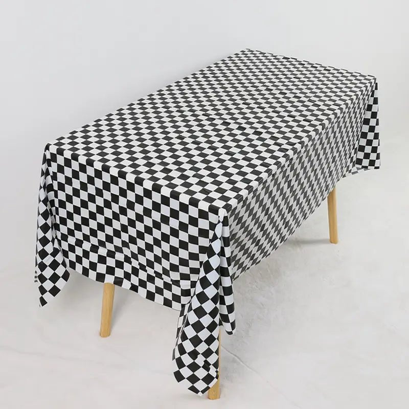 Black & White Checkered Plastic Table Cover 1.37m x 2.74m Tablecloth - Party Owls