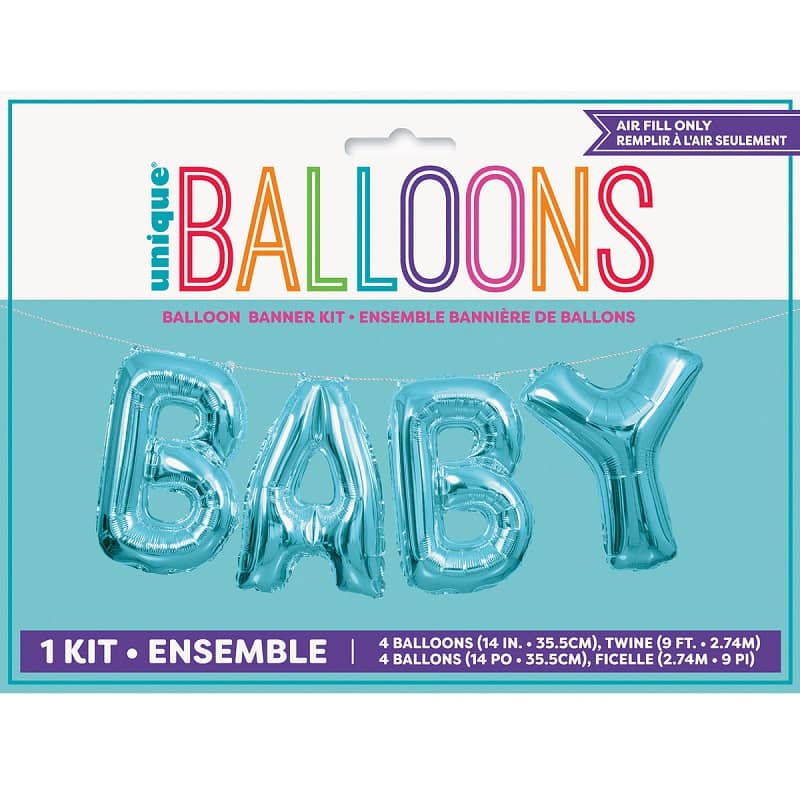 Blue "Baby" Letter Foil Balloons Banner Kit - Party Owls
