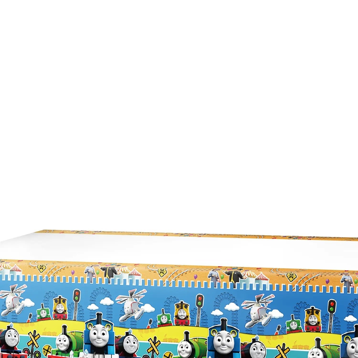 Blue Cartoon Tank Engine Plastic Table Cover 108cm x 180cm - Party Owls