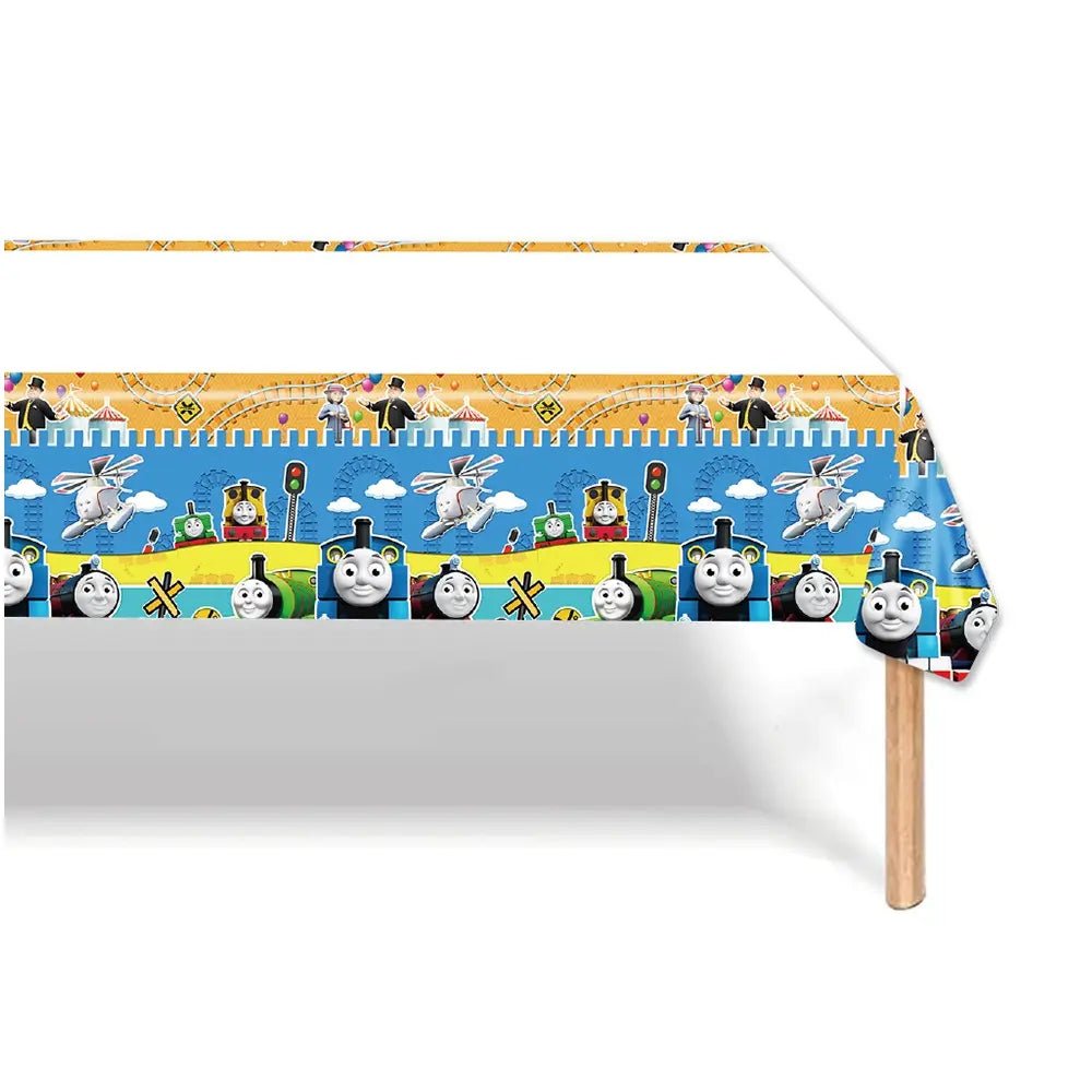 Blue Cartoon Tank Engine Plastic Table Cover 108cm x 180cm - Party Owls