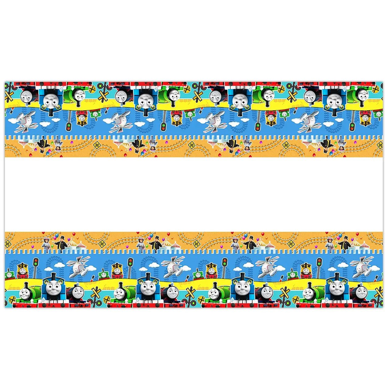 Blue Cartoon Tank Engine Plastic Table Cover 108cm x 180cm - Party Owls