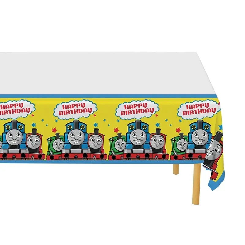 Blue Cartoon Tank Engine Plastic Table Cover 108cm x 180cm Tablecloth - Party Owls