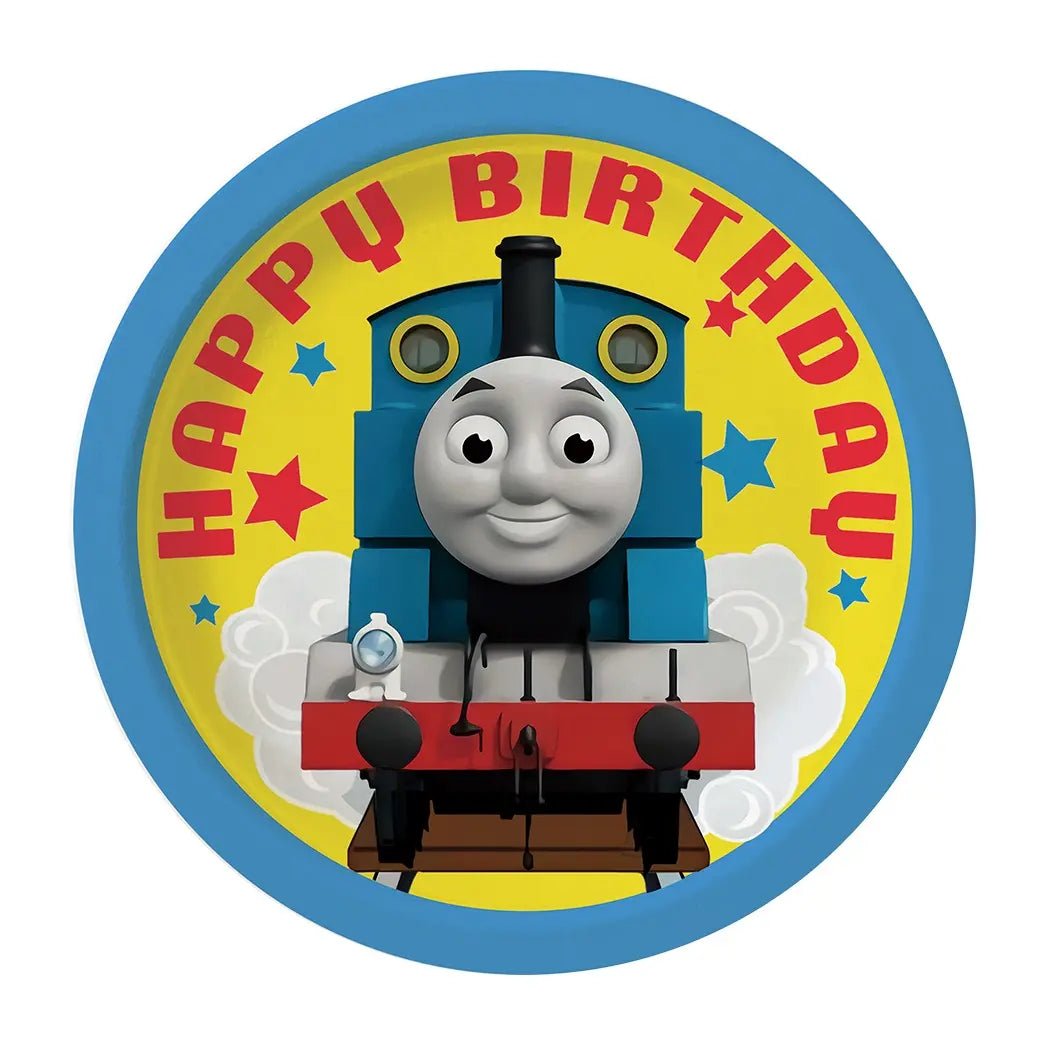 Blue Cartoon Tank Engine Small Paper Plates 17cm (7") 10pcs Round - Party Owls