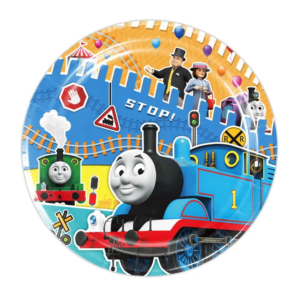 Blue Cartoon Tank Engine Small Paper Plates 17cm (7") 10pk Round - Party Owls