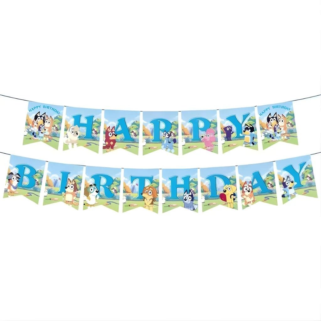 Blue Heeler Puppy Paper Bunting Flags 15pcs - Happy Birthday - Party Owls