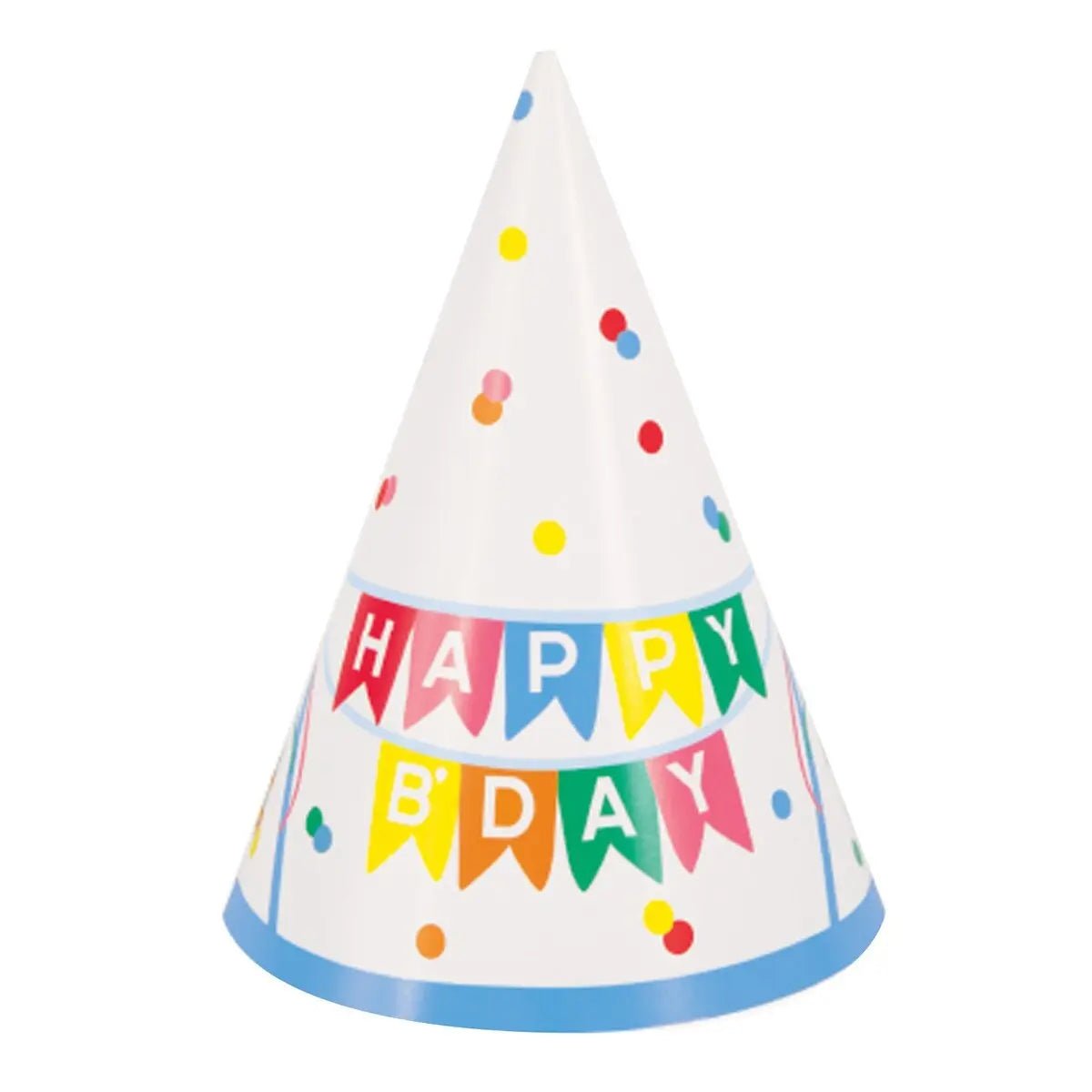 Bold Rainbow Birthday Party Hats 8pk - Party Owls