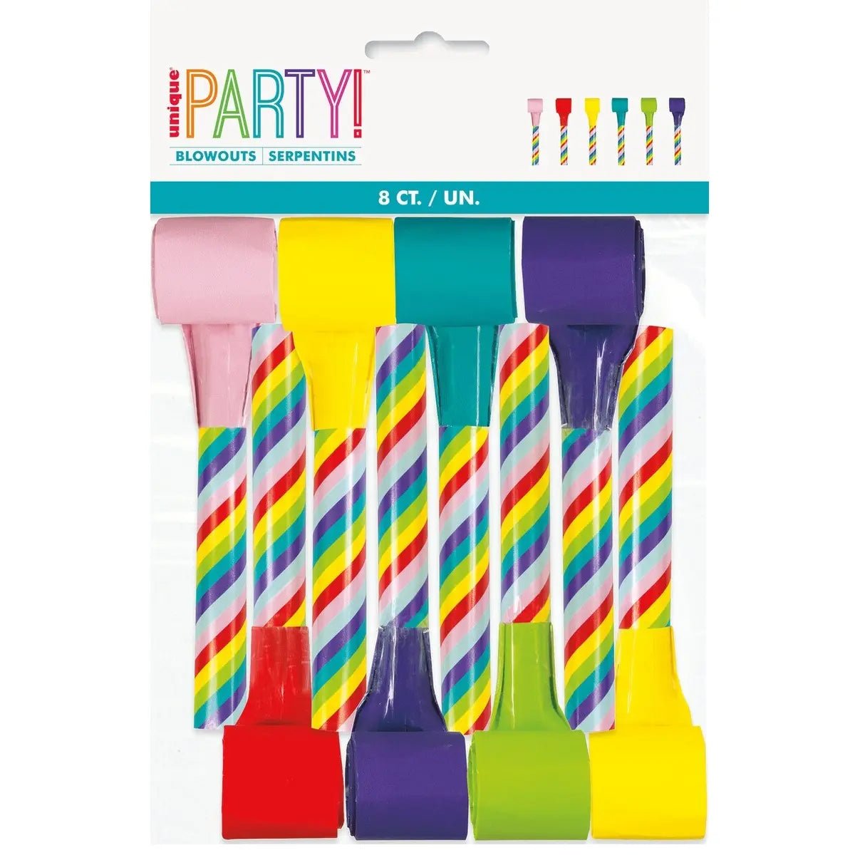 Candy Striped Blowouts 8pk Rainbow Party Favours - Party Owls