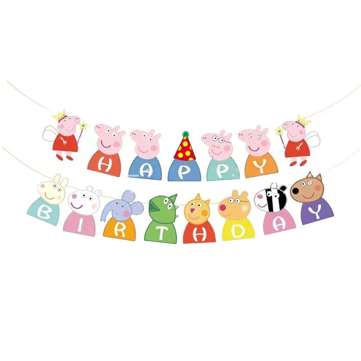 Cartoon Pig Happy Birthday Paper Bunting Flags 15pcs Decorations - Party Owls