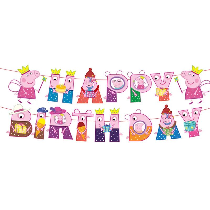 Cartoon Pig Paper Bunting Flags 15pcs Happy Birthday - Party Owls