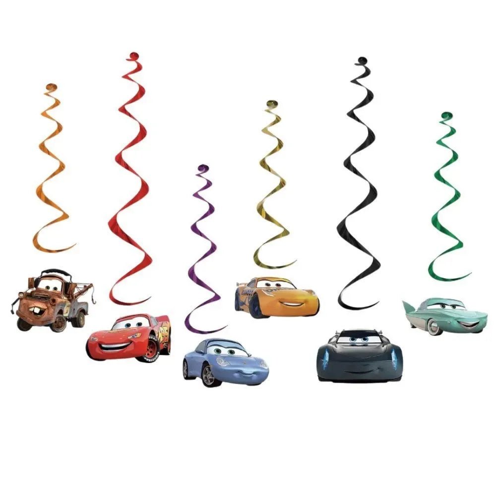 Cartoon Racing Cars Hanging Swirl Decorations 6pcs - Party Owls