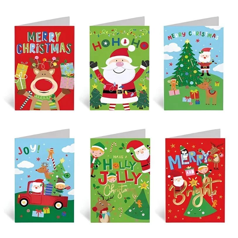 Christmas Cards 30pcs (115 x 170mm) w/Envelopes Cute Santa Reindeer Elf Kids Festive - Party Owls