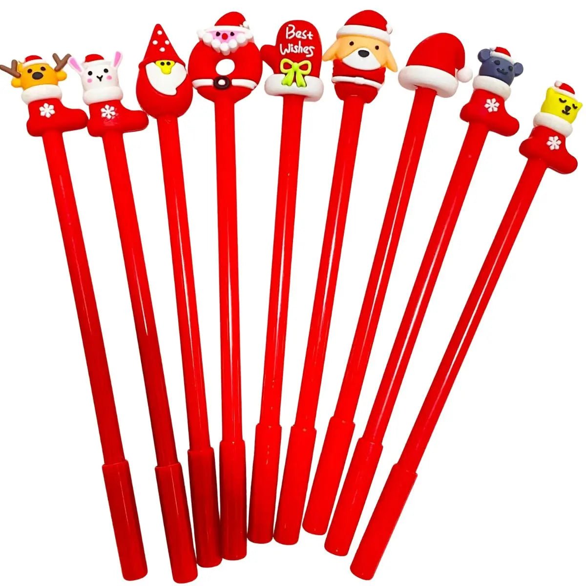 Christmas Gel Pens 10pcs Assorted Colours & Designs - Party Owls