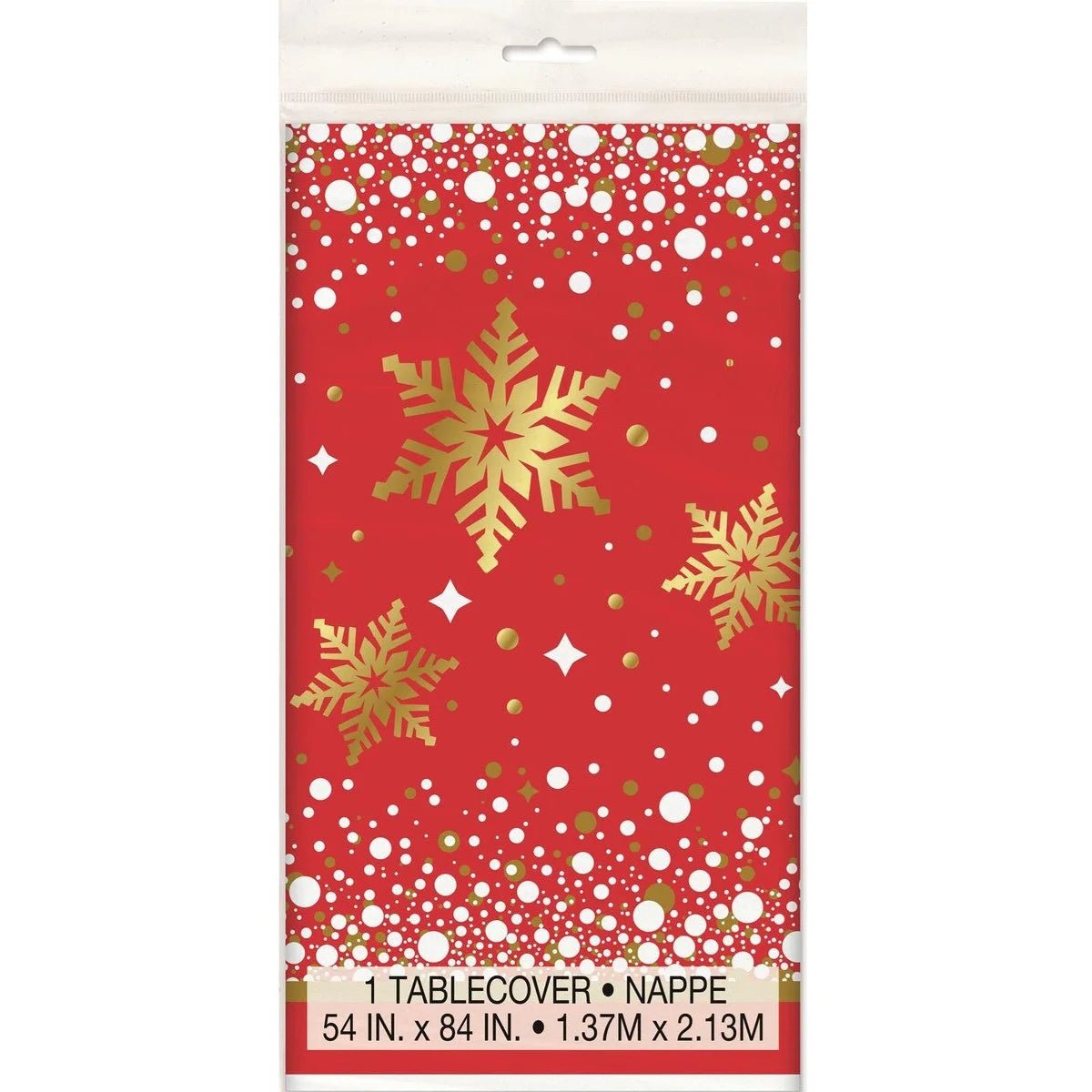 Christmas Red & Gold Sparkle Plastic Table Cover 137cm x 213cm - Party Owls
