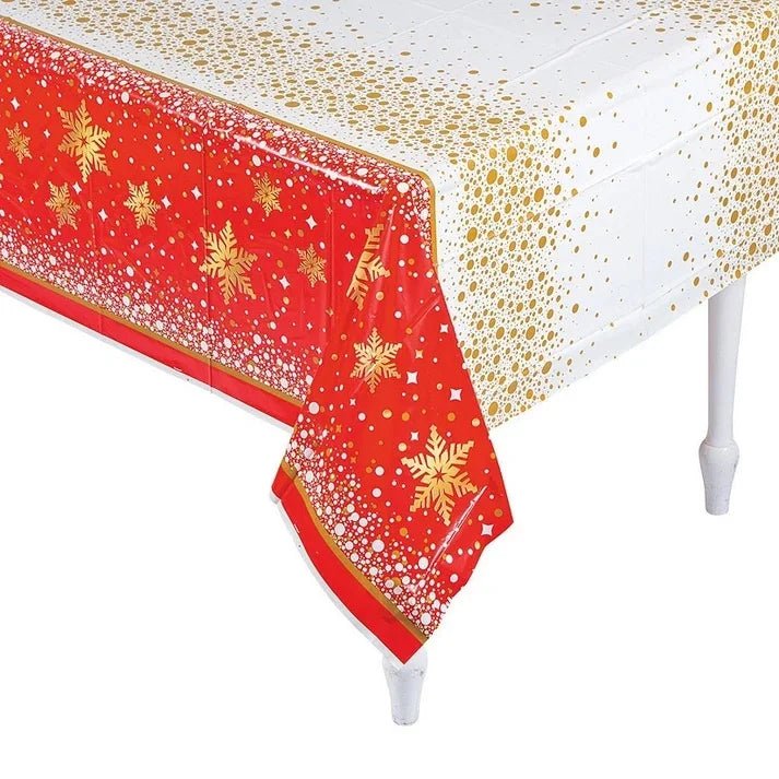 Christmas Red & Gold Sparkle Plastic Table Cover 137cm x 213cm - Party Owls