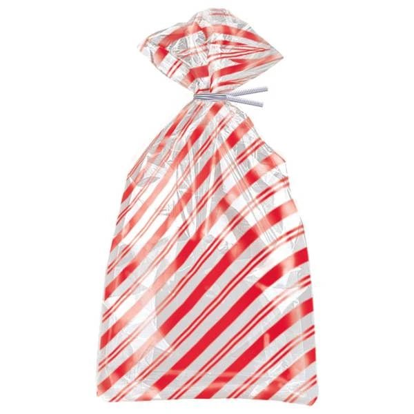 Christmas Red Stripes Cello Bags 20pk Party Bags - Party Owls