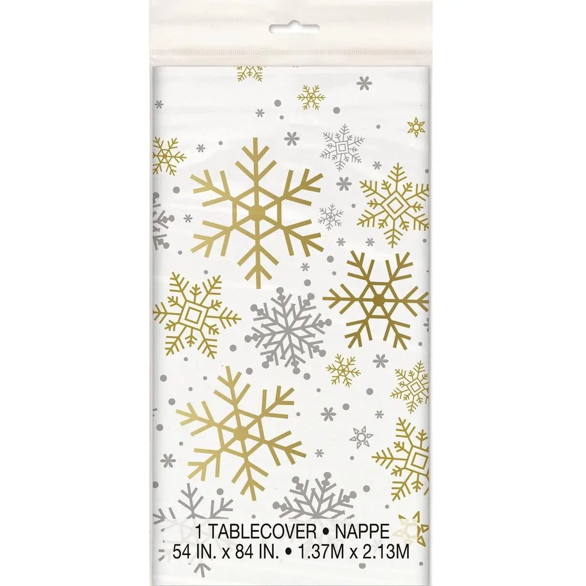 Christmas Silver & Gold Holiday Snowflakes Table Cover Tablecloth - Party Owls