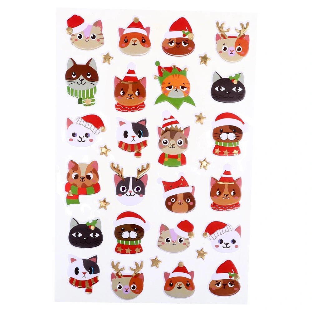 Christmas Theme Cats 3D Stickers 24pcs 14cm x 25cm - Party Owls
