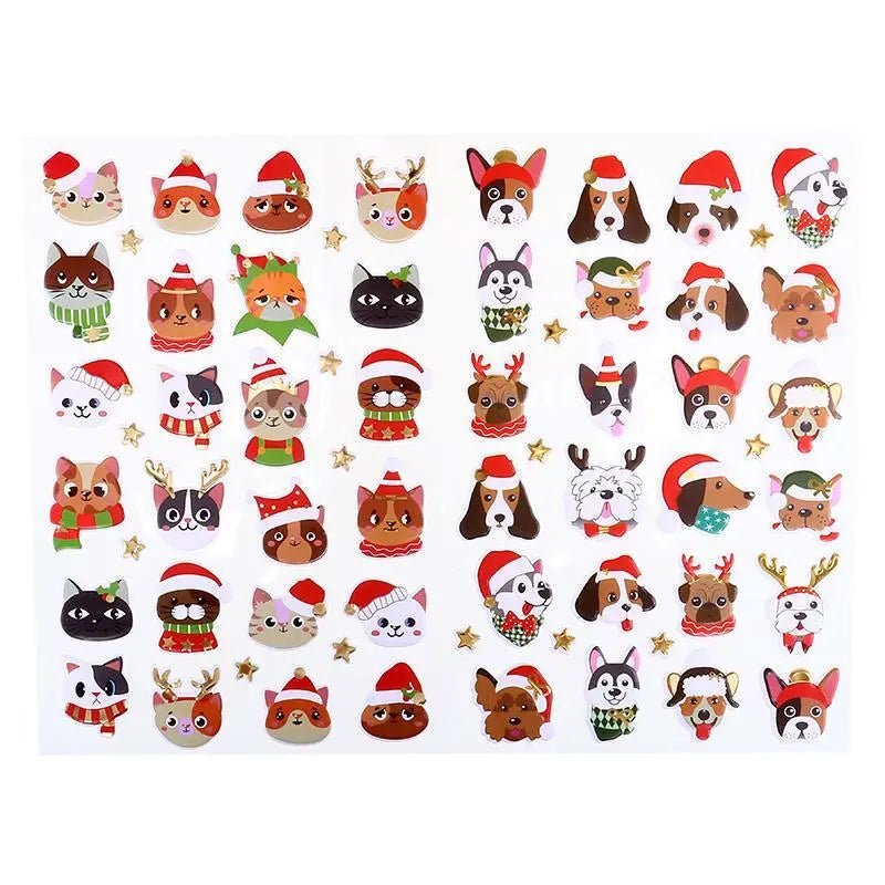 Christmas Theme Pets 3D Stickers 24pcs 14cm x 25cm 2 Assorted Sets - Party Owls