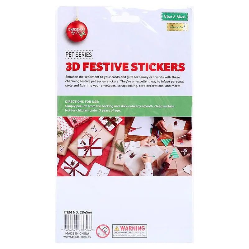 Christmas Theme Pets 3D Stickers 24pcs 14cm x 25cm 2 Assorted Sets - Party Owls