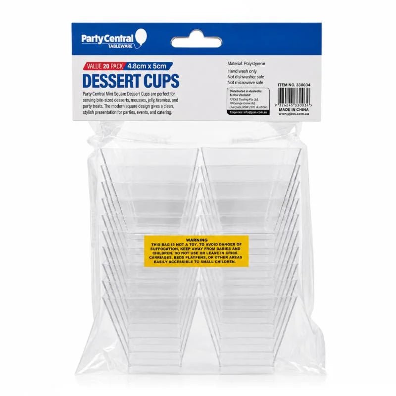 Clear Mini Square Dessert Cups 50ml 20pcs (4.8cm x 5cm) - Party Owls