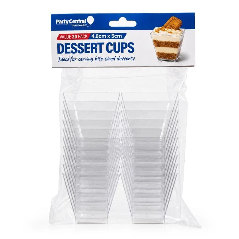 Clear Mini Square Dessert Cups 50ml 20pcs (4.8cm x 5cm) - Party Owls