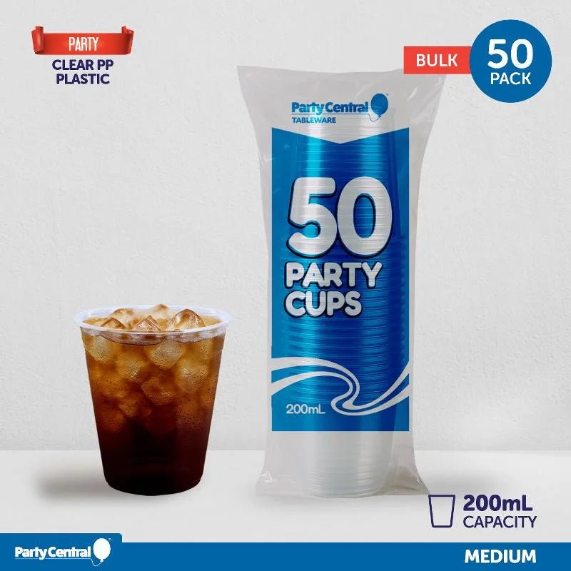 Clear Plastic Party Cups 200ml 50pcs Bulk Pack - Party Owls