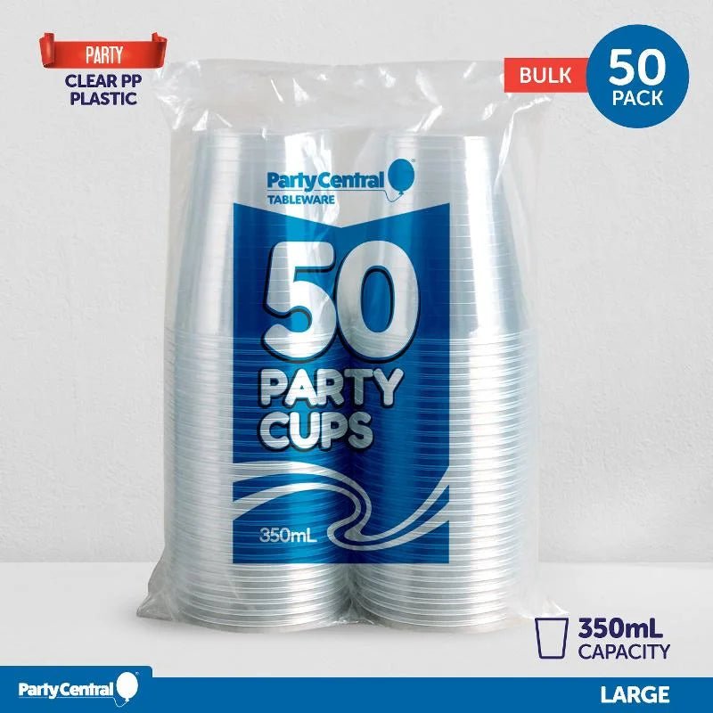 Clear Plastic Party Cups 350ml 50pcs Bulk Pack - Party Owls