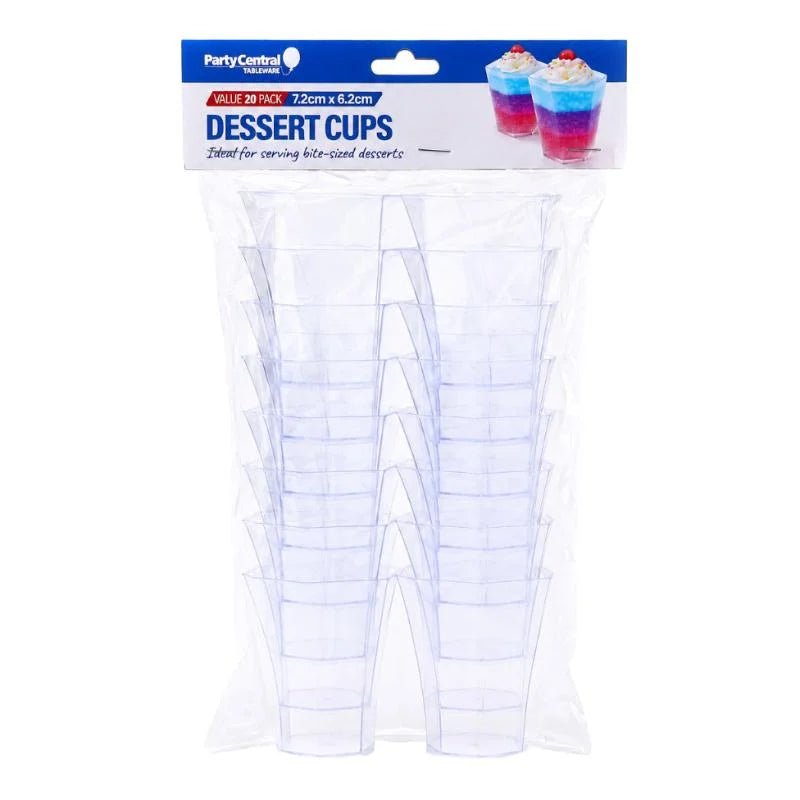 Clear Tall Hexagonal Dessert Cups 120ml 20pcs (7.2cm x 6.2cm) - Party Owls