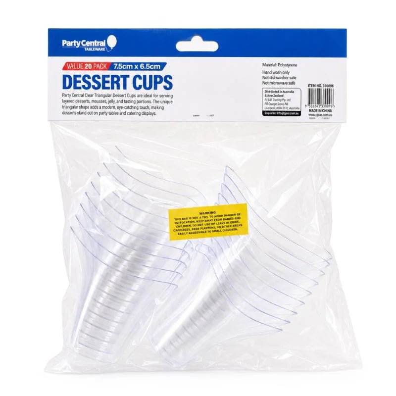 Clear Triangular Dessert Cups 75ml 20pcs (7.5cm x 6.5cm) - Party Owls