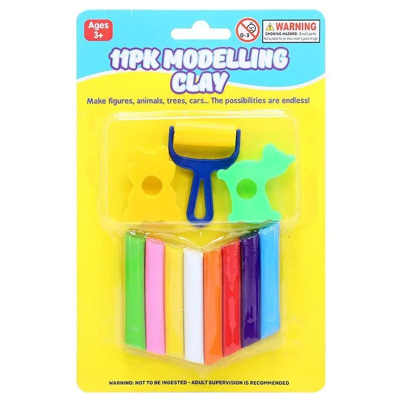 Coloured Modelling Clay Set 11pk (8x Clay, 1x Roller, 2x Moulds) - Party Owls