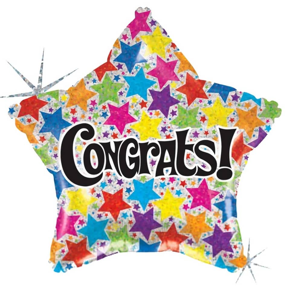 Congratulations "Congrats!" Holographic Foil Balloon 48cm (19") Star Shape - Party Owls