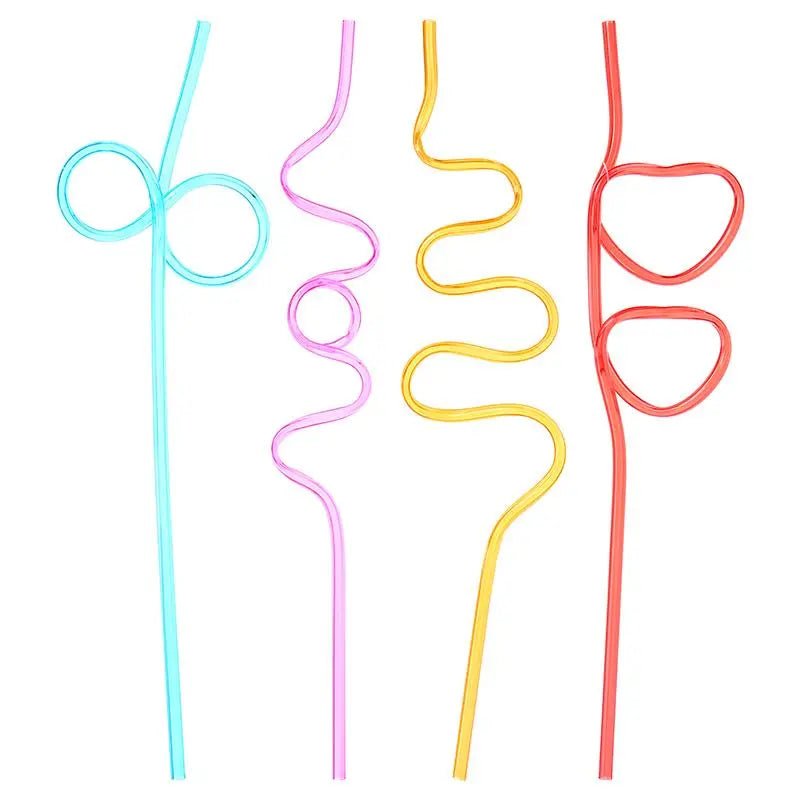 Crazy Curly Wriggle Straws 4pcs 26cm x 5mm Assorted - Party Owls