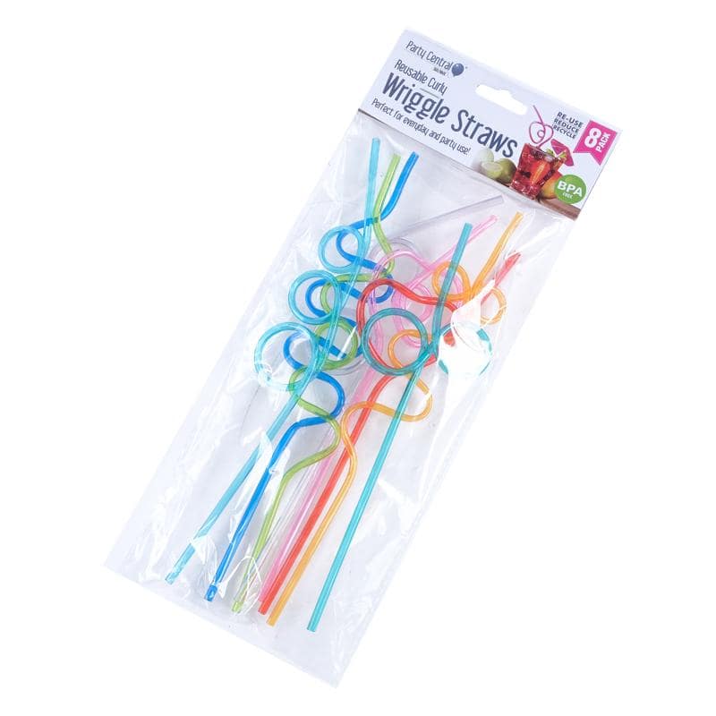 Crazy Curly Wriggle Straws 8pk 26cm x 5mm Assorted - Party Owls