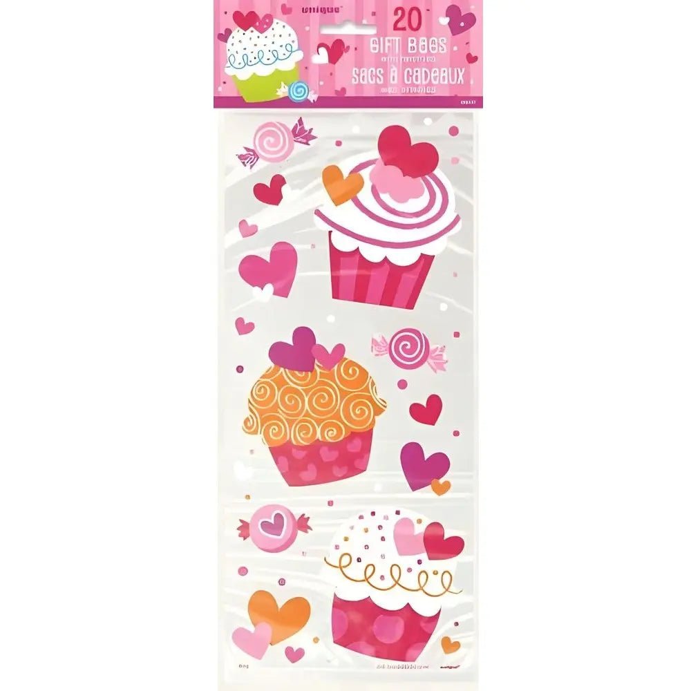 Cupcake Hearts Cello Bags 20pcs Valentine's Day - Party Owls