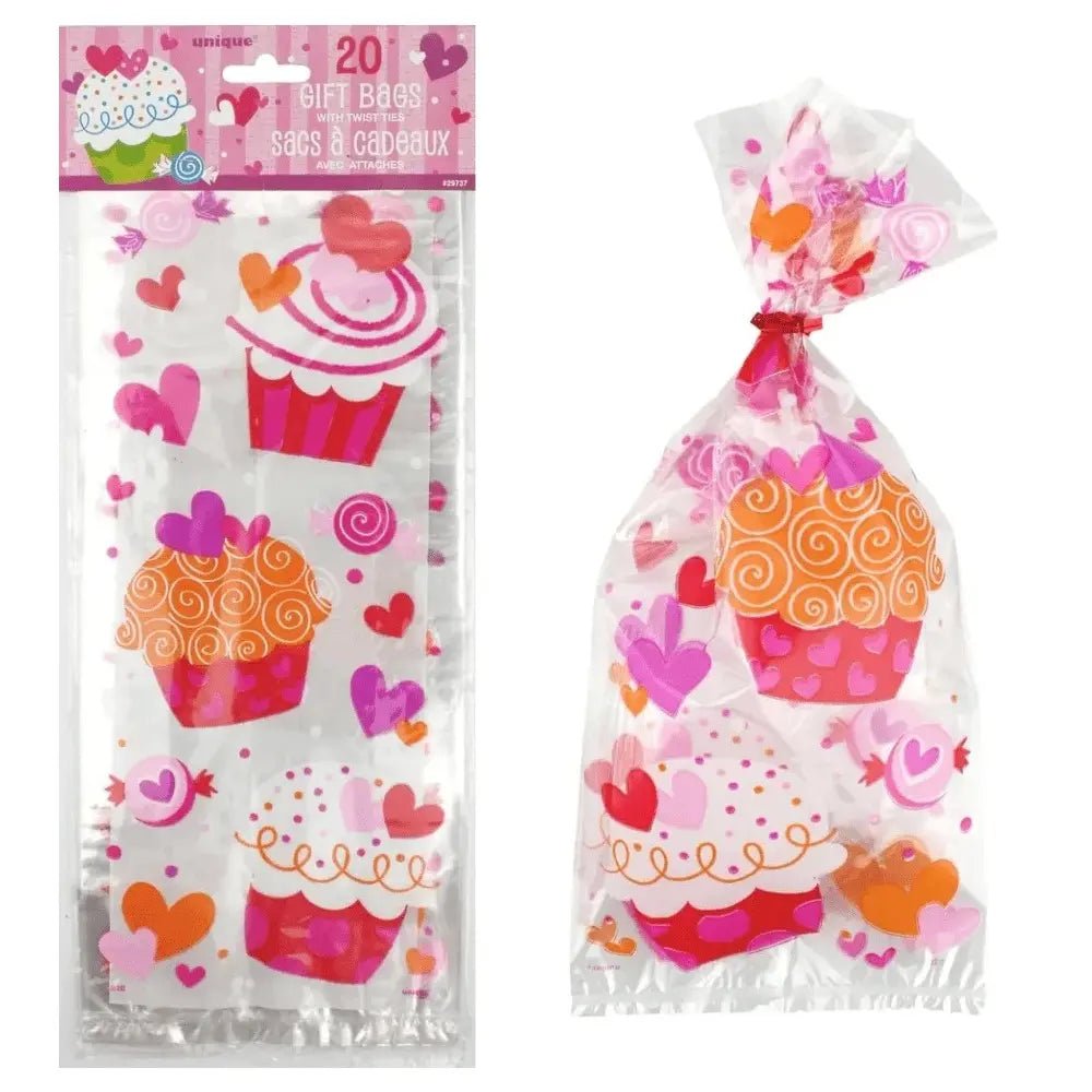 Cupcake Hearts Cello Bags 20pcs Valentine's Day - Party Owls