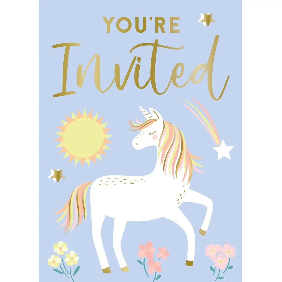 Dainty Unicorn Party Invitations 8pk With Envelopes - Party Owls