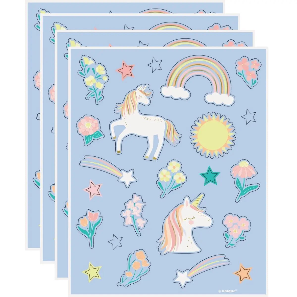 Dainty Unicorn Sticker Sheets 92pk (4 Sheets) Party Favours - Party Owls