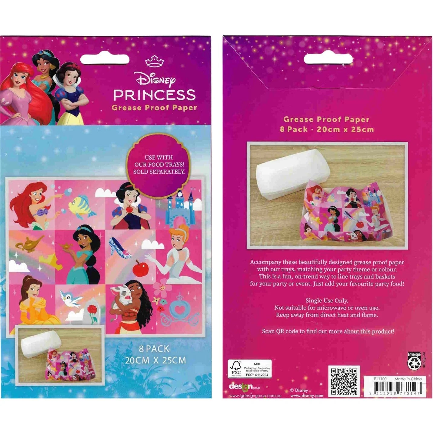 Disney Princess Grease Proof Papers 8pk - Party Owls