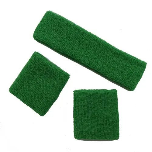 Emerald Green 80's Cotton Wristbands Headband Sweatbands Set - Party Owls