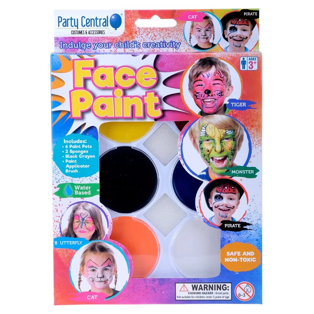 Face Paint Set 6 Colours, 2 Sponges, 1 Crayon - Party Owls